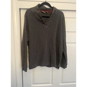 L.L. Bean Mens Cotton Long Sleeve Gray Polo Shirt Sz Large L Durable Thick